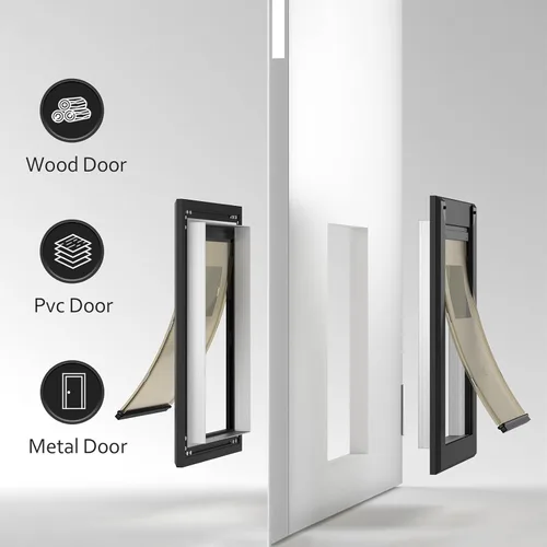 Miniatura 2 de [Classicmacher] Puerta para Perro de Servicio Pesado con Panel de Bloqueo Deslizante Doble, Puerta Grande de Aluminio para Perro para Puerta Negro