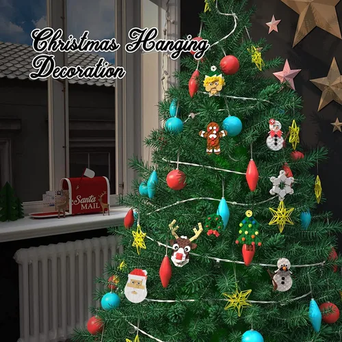 Miniatura 5 de Tenhorses Juego de adornos para árbol de Navidad 11 en 1, corona, Papá Noel, muñeco de nieve, cascanueces, oso polar, pan de jengibre, reno, copo