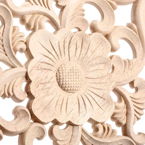 Miniatura 14 de MUXSAM - Apliques tallados en madera, 4 piezas decorativas de madera, calcomanías centrales de muebles sin pintar para gabinete, tocador, cama