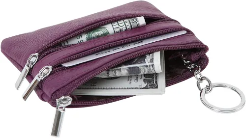 Miniatura 4 de Monedero de cuero auténtico para mujer, con llavero