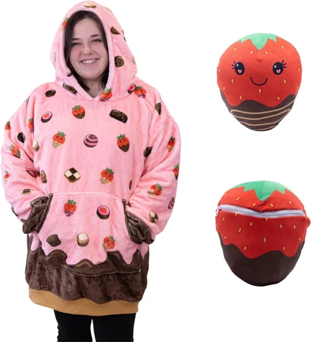 Miniatura 12 de Plushible Manta con Capucha Portátil, Sudadera con Capucha de Gran Tamaño de 2 en 1, Bolsillo de Manga Larga, Regalo Acogedor para las Fiestas, Palta
