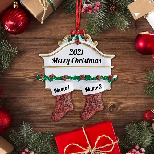 Miniatura 6 de Amlion Adornos personalizados de cerámica para calcetines de Navidad, familia de 2 a 8, nombres personalizados, estilo tradicional, ocasión