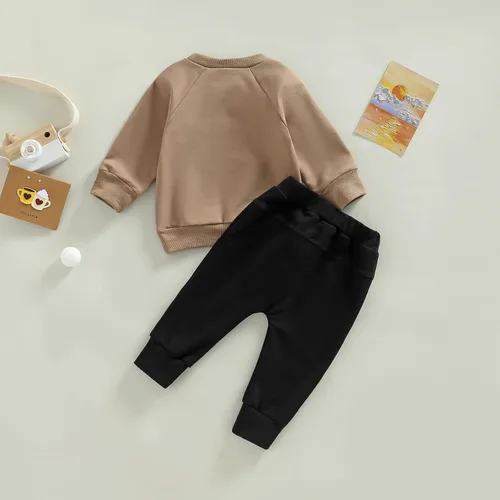 Miniatura 105 de Conjunto de 2 piezas de sudadera de manga larga con cuello redondo y pantalones casuales para bebés y niños pequeños