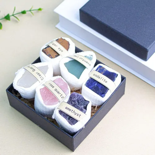 Miniatura 8 de Caja de piedra original de cristal, muestra de mineral natural, marcador mineral de partículas grandes sin pulir, juego de caja de regalo