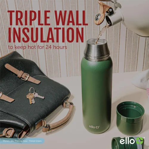 Miniatura 6 de Ello Therma - Termo aislado de acero inoxidable de 32 onzas para bebidas calientes y frías, con tapa a prueba de fugas y taza integrada, aislamiento