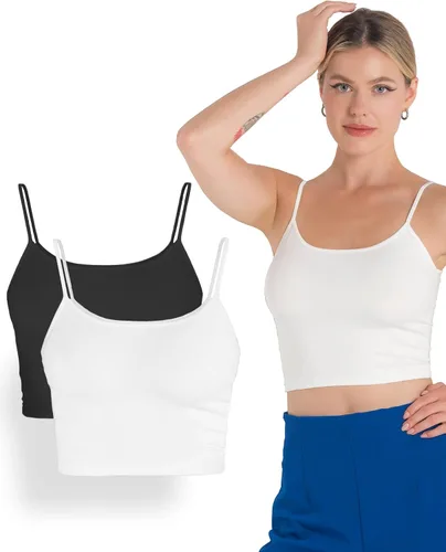 Camisetas cortas para mujer, largas, blancas, negras, sexy, lindas, de entrenamiento, tirantes delgados, recortadas, de cintura alta, paquete de 2