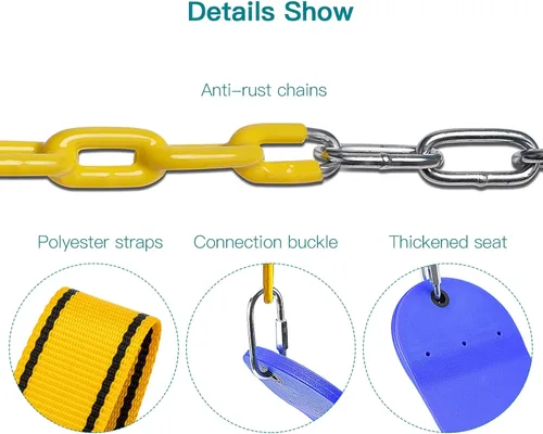 Miniatura 6 de PACEARTH Paquete de 2 columpios con capacidad para 660 libras con cadenas antioxidantes de 68.9 pulgadas recubiertas de plástico de 23.6 pulgadas