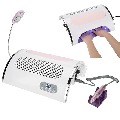 Aspiradora 3 en 1 para secadora de uñas, dispositivo de curado para manicura + ventilador de extracción de polvo para diseño + luz LED, herramienta