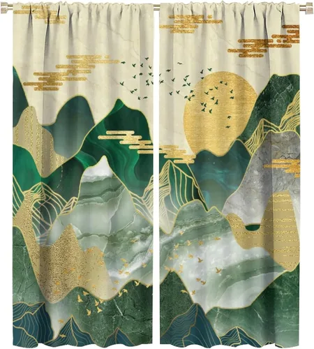 Miniatura 43 de Cortinas opacas con bolsillo para cortinero de montaña forestal, para sala de estar, oscurecimiento de la habitación, estilo japonés, paisaje