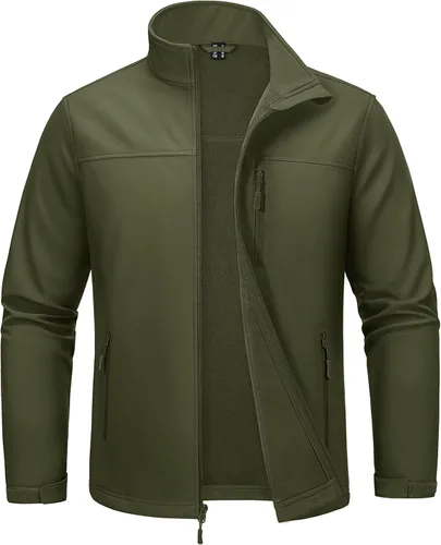MAGCOMSEN Chaqueta ligera Softshell para hombre, con forro polar, impermeable, cortavientos, para senderismo al aire libre