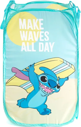 Jay Franco Disney Lilo & Stitch Make Waves Cesta Emergente para Ropa Sucia - Cesta/Bolsa de Malla para Lavandería con Asas Duraderas (Producto