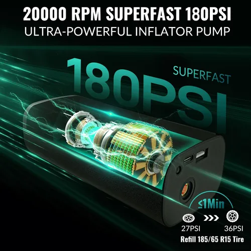Miniatura 2 de Inflador de neumáticos actualizado, compresor de aire portátil, bomba de aire de 180 PSI para neumáticos de automóvil, inflado eléctrico 3 veces más