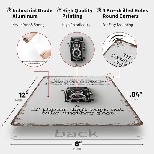 Miniatura 2 de Placa de metal vintage con texto en inglés "Life is like a camara", divertidos carteles de hojalata para hombre, cueva, sótano, pub, granja