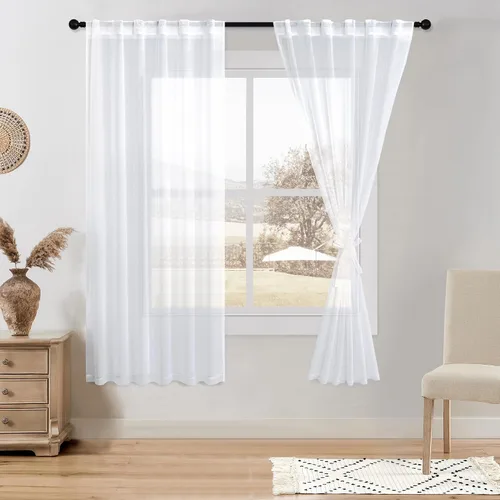 Miniatura 37 de DWCN Cortinas traslúcidas de lino floral, bolsillo para barra y pestaña trasera, cortina de mezcla de lino para dormitorio, sala de estar, cortinas