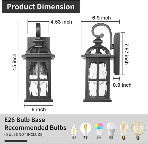 Miniatura 4 de Darkaway Lámpara de pared exterior con vidrio ondulado de agua, luces exteriores de aluminio, apliques de iluminación exterior para casa, porche