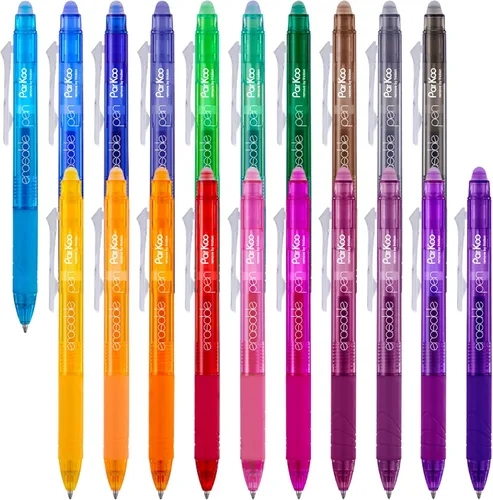 Miniatura 10 de ParKoo Bolígrafos de gel retráctiles borrables, punta fina de 0.028 in, tintas de colores surtidos para escritura de dibujos, paquete de 10