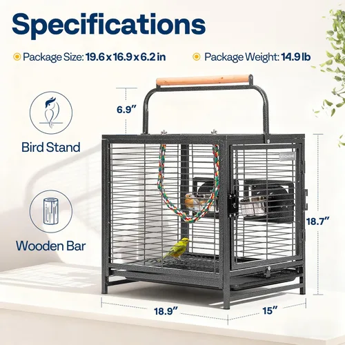 Miniatura 7 de VIVOHOME Jaula de viaje de hierro forjado de 19 pulgadas para loros, conures, tortolito, cacatúa, periquitos, color negro