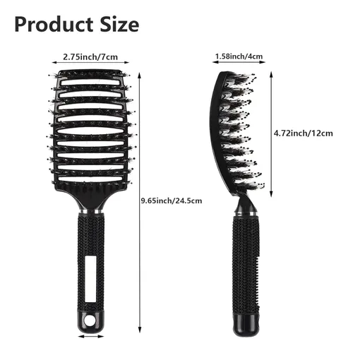 Miniatura 2 de Cepillo para el cabello, paquete de 2 cerdas de jabalí, ventilado, curvado, secado rápido, desenredante, brillo y suave, todo tipo de cabello