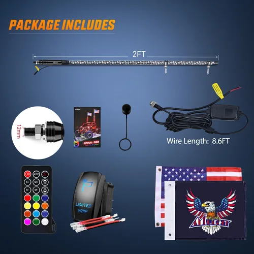 Miniatura 8 de Nilight - 1 luz de látigo LED RGB en espiral de 2 pies con control remoto por RF, luz de persecución/baile RGB, látigos de antena iluminados