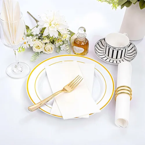 Miniatura 6 de JEBBLAS 100 piezas de toallas desechables para invitados, toallas de mano con tacto de lino, servilletas de papel tipo tela, suaves, absorbentes