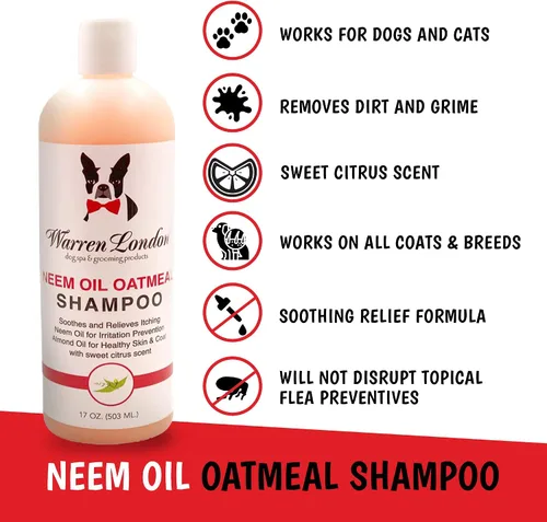 Miniatura 2 de Warren London Champú para perros con aceite de neem con harina de avena, fórmula hipoalergénica, hidratante y para aliviar la picazón, suave