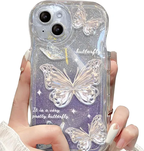 Miniatura 11 de Funda compatible con iPhone 11 para mujeres y niñas, bonita funda de mariposa con purpurina, antiarañazos, a prueba de golpes, color azul