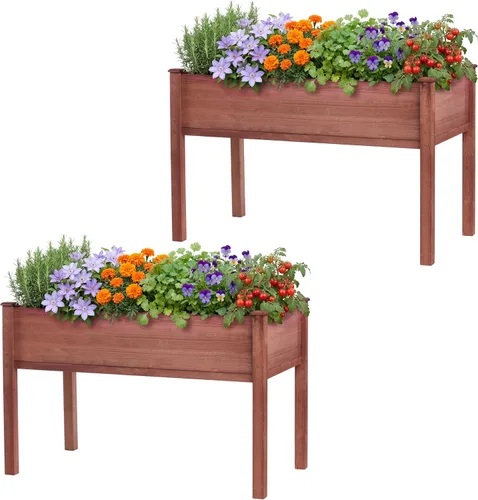Miniatura 15 de Cama de jardín elevada con patas, 31 x 16 x 31 pulgadas, jardinera elevada de madera para exteriores, patas gruesas, con forro Marrón