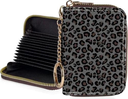 Miniatura 33 de Tarjetero de crédito para mujer, pequeña cartera RFID con cierre de llavero, bonita cartera de piel sintética, Huellas de patas en blanco y negro