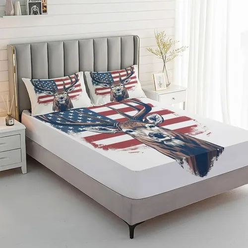 Miniatura 2 de Sábanas de ciervo tamaño Queen – Sábanas de cama con bandera estadounidense, microfibra suave, bolsillo profundo, sábanas y fundas de almohada Deer