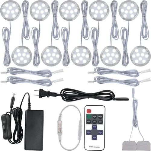 Kit de iluminación para debajo del gabinete, luces LED debajo del mostrador, adaptador de enchufe eléctrico de pared de 120 V, control remoto