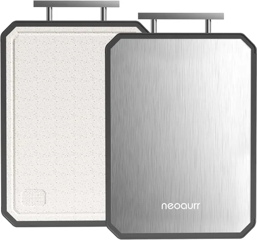 Miniatura 9 de Tabla de cortar de acero inoxidable, grande de 15 x 11 pulgadas, tabla de cortar de doble cara para cocina, paja de trigo de grado alimenticio PP