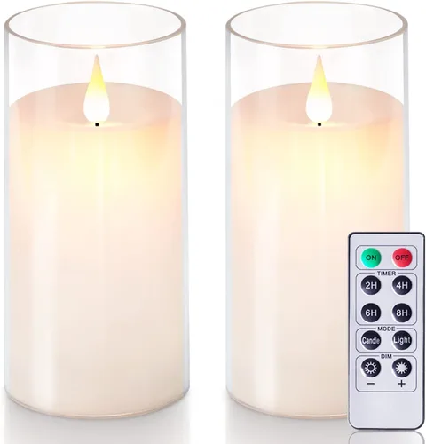 5plots Velas LED de Pilar con Efecto Radiante sin Llama Parpadeantes de Color Blanco Puro de 3" x 6" con Carcasa Transparente, de Vidrio Irrompible