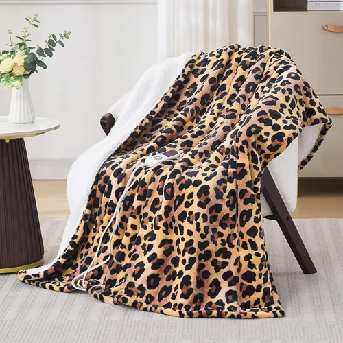 Miniatura 8 de Manta térmica con estampado de vaca negra de 50 x 60 pulgadas, manta eléctrica con 6 ajustes de calor y temporizador de 1 a 12 horas, sherpa