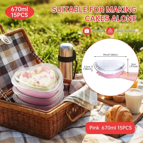 Miniatura 2 de Juego de 15 moldes para pasteles en forma de corazón con tapas, mini recipientes desechables de papel de aluminio para cupcakes de 22.7 onzas
