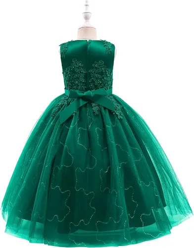 Miniatura 4 de Weileenice Vestido de dama de honor de encaje para niñas grandes, vestido de baile de boda, vestido de princesa para niños pequeños