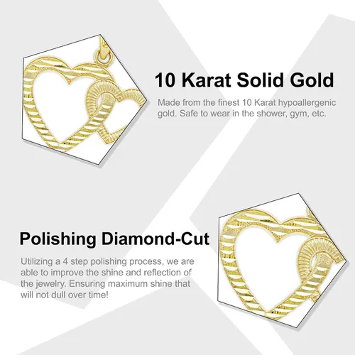Miniatura 2 de Colgante de corazón doble de oro - Oro macizo de 10 quilates - Colgante de corazón - Joyería