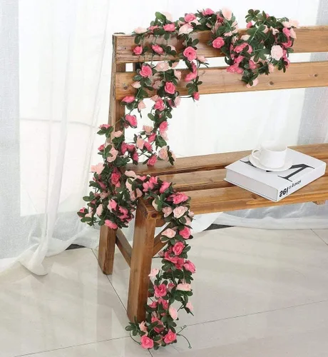 Miniatura 7 de Flores de rosas falsas, paquete de 2 flores artificiales de 8.2 pies, guirnalda de flores colgantes para habitación, hogar, hotel, oficina, boda
