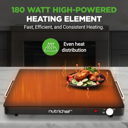 Miniatura 5 de NutriChef - Charola Eléctrica para Conservar Alimentos Calientes Bandeja de Servir Caliente con Superficie de Vidrio Temperatura Ajustable