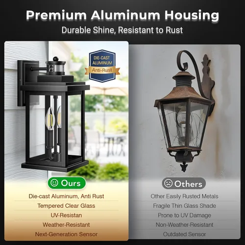 Miniatura 4 de VIANIS Luz negra grande con sensor de movimiento para exteriores de 15 pulgadas, aplique de iluminación exterior, iluminación exterior del atardecer