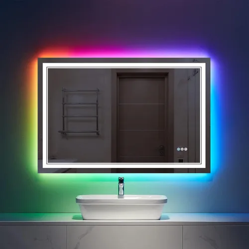 Miniatura 87 de Espejo de baño LED de 72 x 36 pulgadas, retroiluminado y frontal iluminado, espejo de tocador grande iluminado con luces, antiniebla, regulable