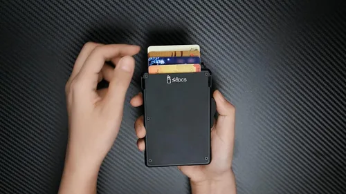 Miniatura 8 de umoven Cartera para hombre con clip para dinero, ranuras de cuero delgadas con bloqueo RFID, billetera minimalista plegable, Negro, Minimalista
