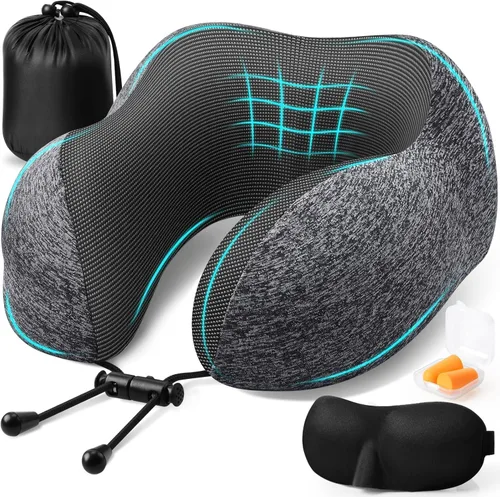 ExploreBliss Almohada de Viaje, Almohadas de Viaje para Dormir en Avión, Almohada para el Cuello con Funda Extraíble y Cierre Ajustable, Juego de