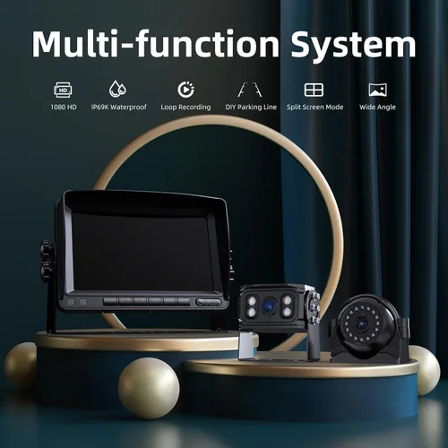 Miniatura 7 de eRapta Kit de sistema de cámara de respaldo HD 1080p, monitor de marcha atrás de 7 pulgadas con grabación dividida cuádruple IP69 impermeable