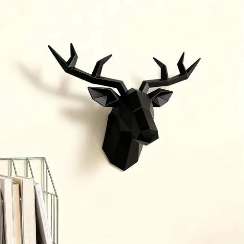 Miniatura 7 de XYQXYQ Escultura de pared de cabeza de ciervo negro,Arte moderno para colgar en la pared,Decoración de pared 3D,Decoración de cabeza animal