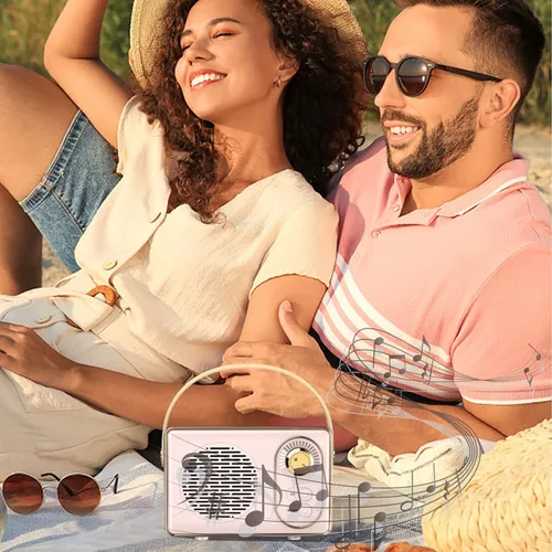 Miniatura 7 de Altavoz Bluetooth retro, JS-6414, Altavoz Bluetooth inalámbrico portátil vintage 5.0 con tarjeta TF U disco AUX, verde