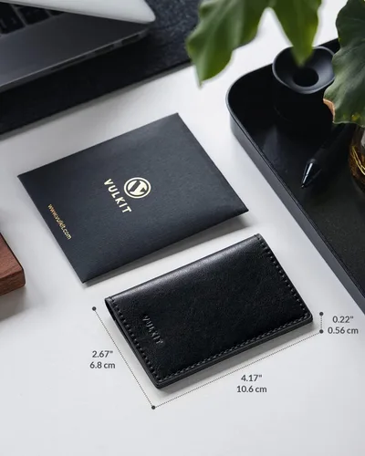 Miniatura 2 de VULKIT - Tarjetero de cuero para tarjetas de visita de dos lados, organizador delgado de tarjetas de nombre para negocios para hombres o mujeres