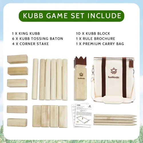 Miniatura 3 de SunNordic Kubb Set de Juego de Patio, Juego de Lanzamiento de Madera de Caucho para Jardín al Aire Libre con Bolsa de Transporte de Lona, Juego