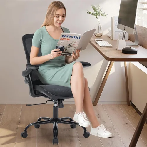 Miniatura 7 de Silla de oficina ergonómica con brazos abatibles, silla de escritorio de malla que ahorra espacio con soporte lumbar ajustable y reposacabezas