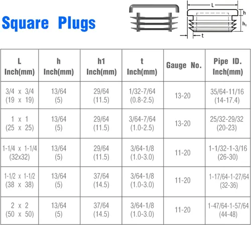 Miniatura 4 de Tapones cuadrados de plástico de 1 pulgada, tubo de 1 pulgada de diámetro exterior de 1 x 1 pulgada, tapas de acero para patas de silla