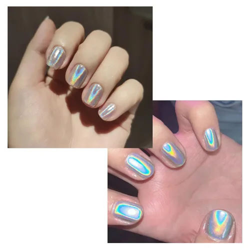Miniatura 5 de Polvo de uñas de espejo láser, efecto holográfico, cromado, polvo metálico, lentejuelas de polvo de gel UV, pigmento de polvo cromado